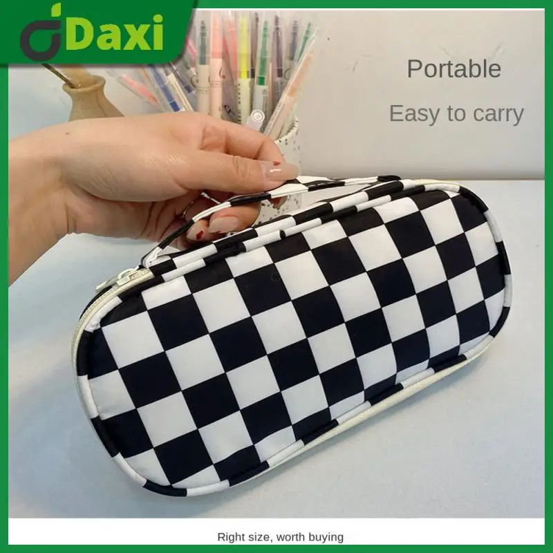 

Portable Pen Storage Bag Chessboard Checkerboard Pencil Bag Case Students Gifts Large Capacity Pen Holder Organizer Pencil Case