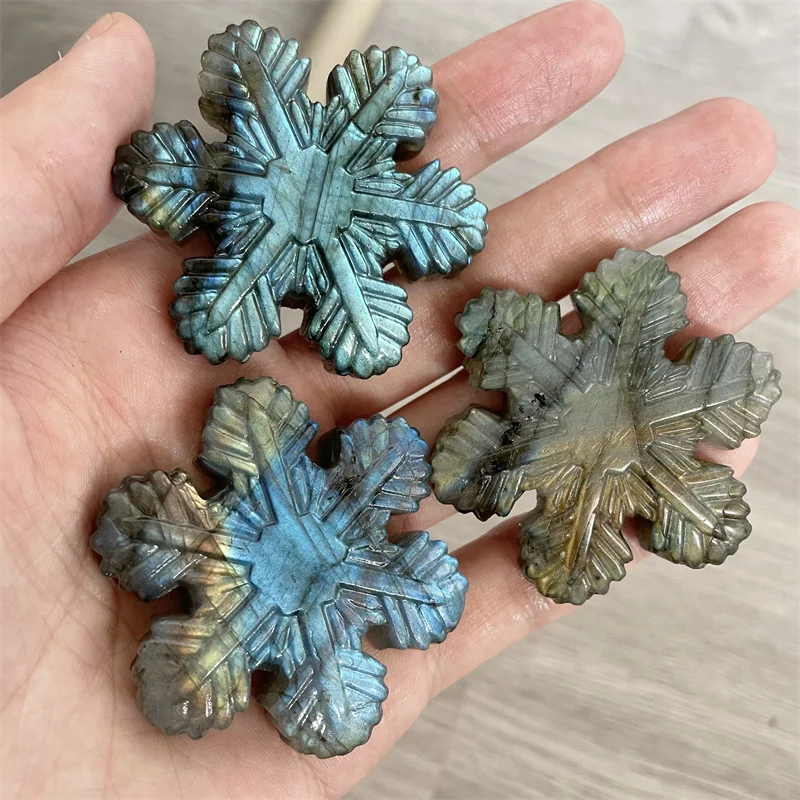 

Natural Labradorite Christmas Snowflake Carving Crystal Mineral Gem Reiki Healing Home Decor Gift