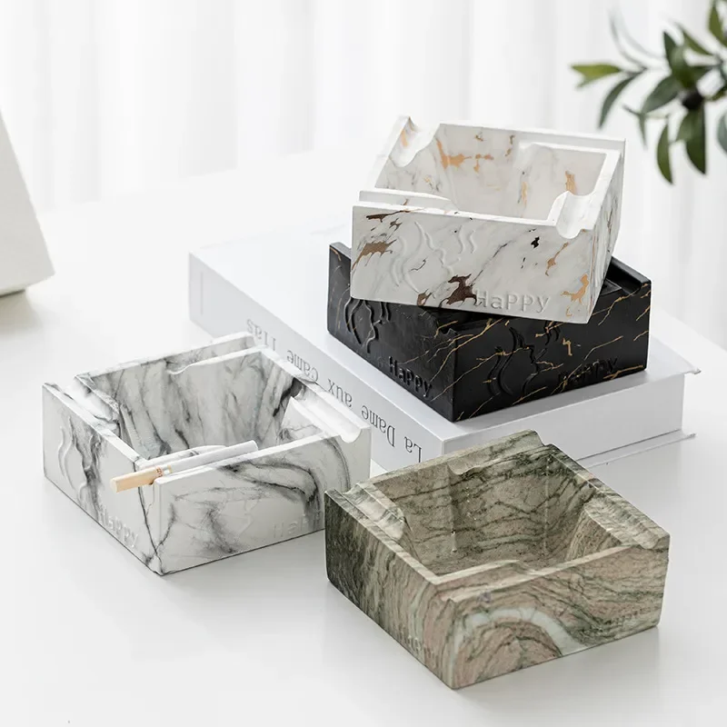 

Creative Box Living Ashtray Ornaments Square Marble Home Ash Smoke Resin Thin Decoration Room Storage Anti-fly Decoration