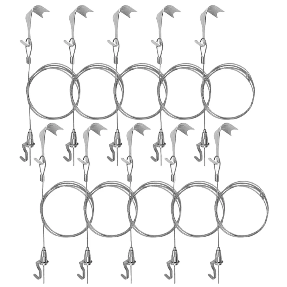 

10 Sets Picture Rail Hook Wire Rope Kit Hanging Wall Painting Iron Frame Hooks Pictures
