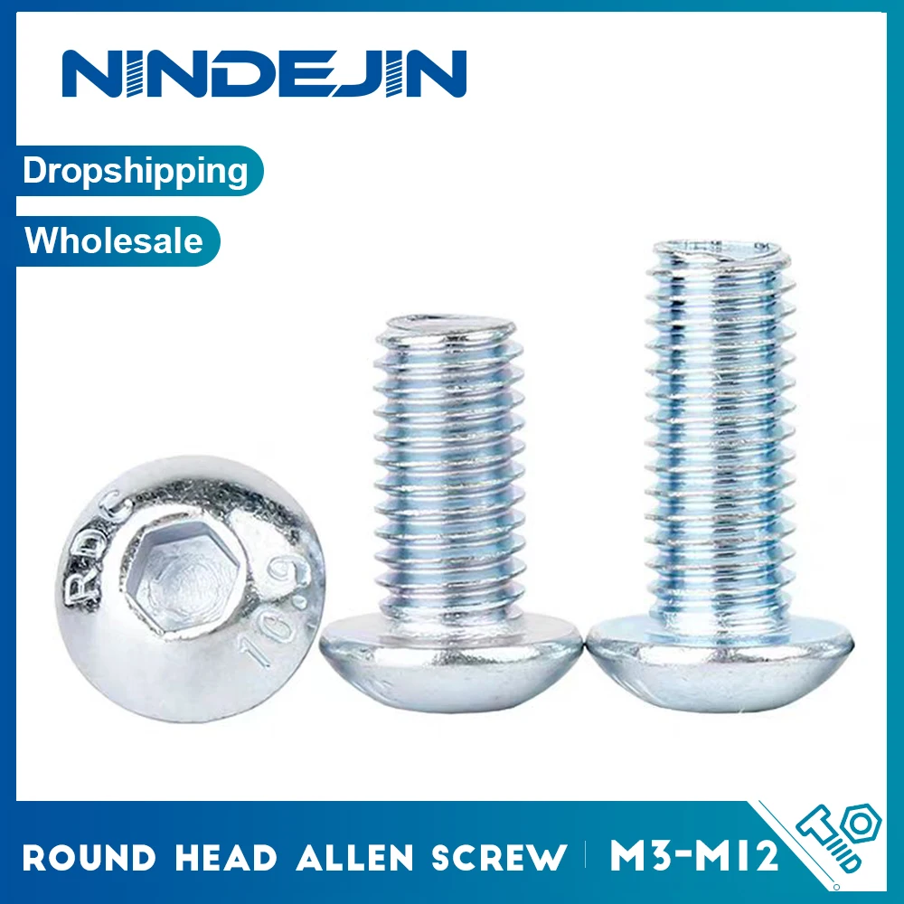 

Винты с шестигранной головкой и полукруглой головкой NINDEJIN M3-M16 синяя цинковая сталь 10,9