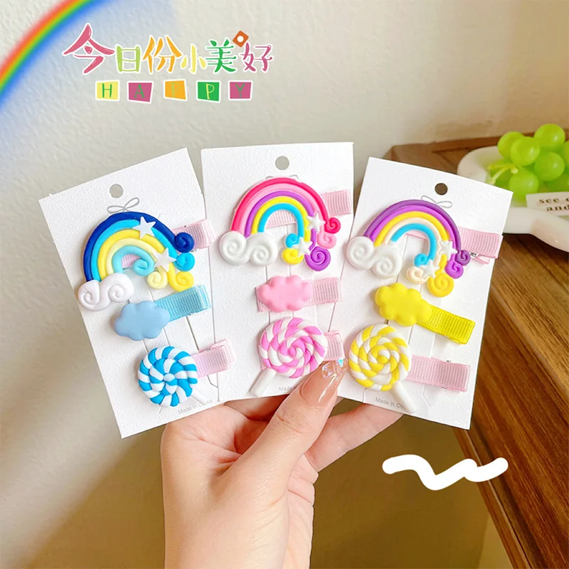 

3PCS/Set 2022 Korean Cute Color Rainbow Lollipop Hairpin For Girl Children Not Hurt Hair Soft Hair Clips Fashion Accessories