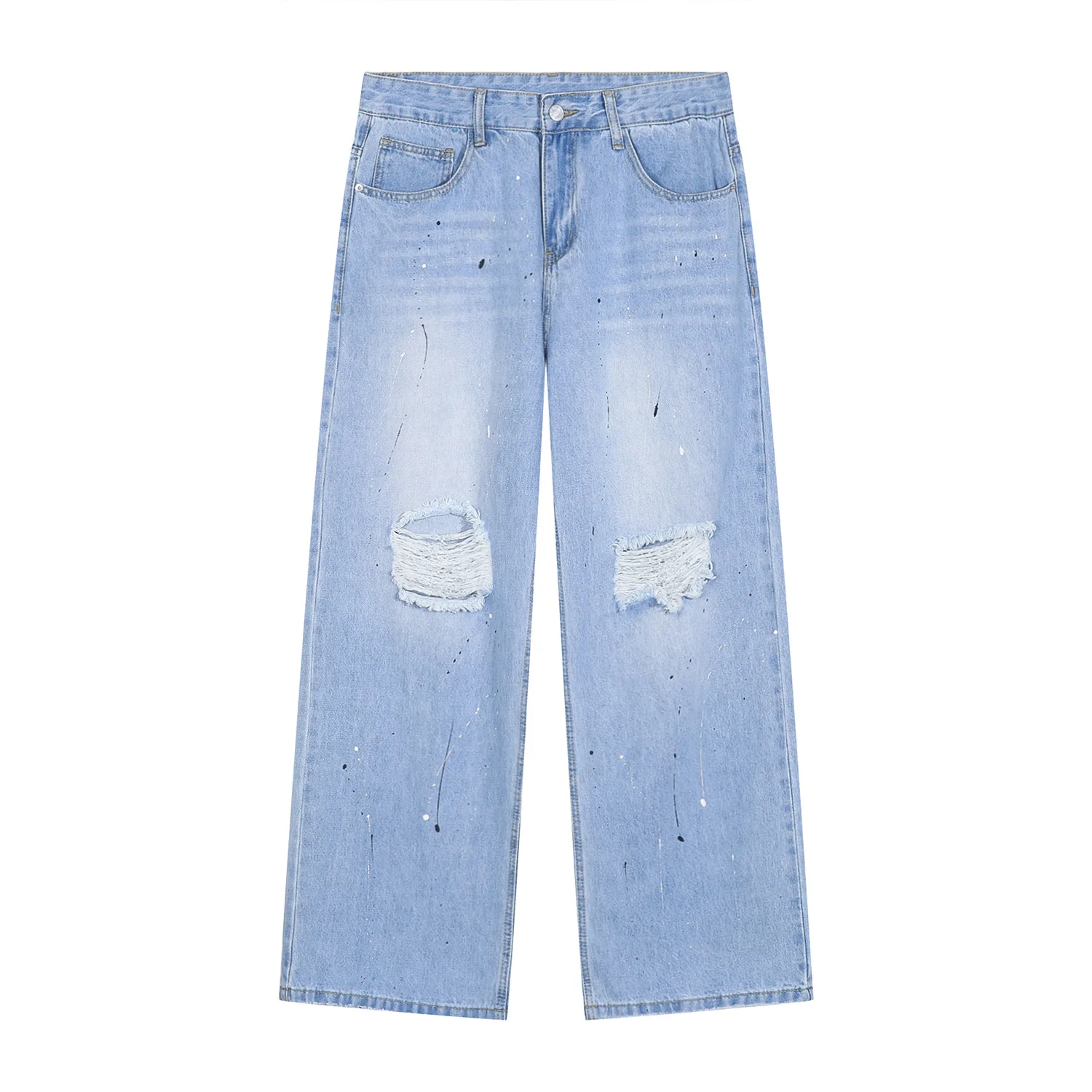 Four Seasons Men Korean Version Splashed Ink Straight Hole Casual Loose Men's Jeans Hip Hop Streetwear Jeans Denim Men Clothing
