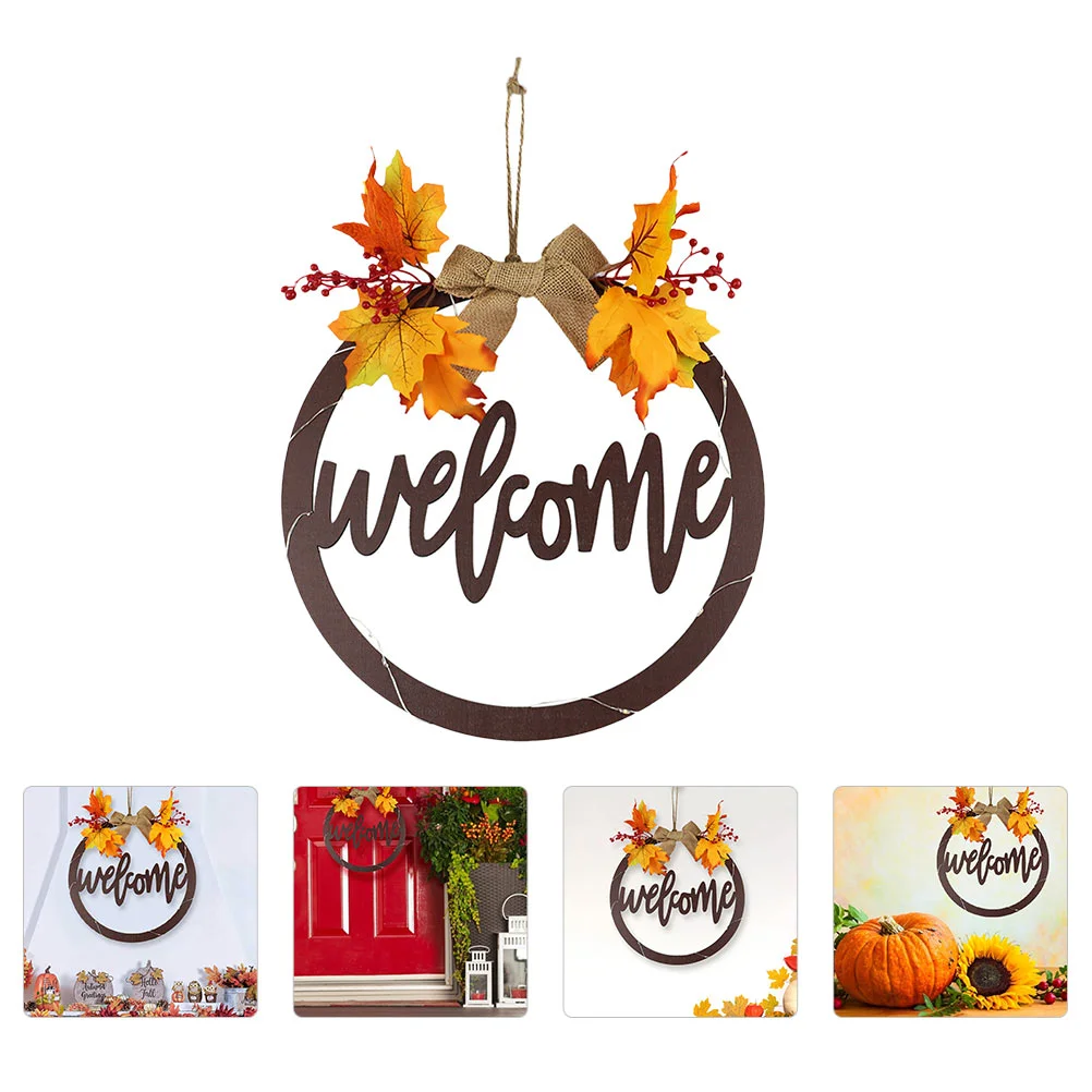 

Thanksgiving Welcome Sign for Front Door Rustic Wooden Door Sign with LEDF Light for Thanksgiving Christmas Farmhouse Decor
