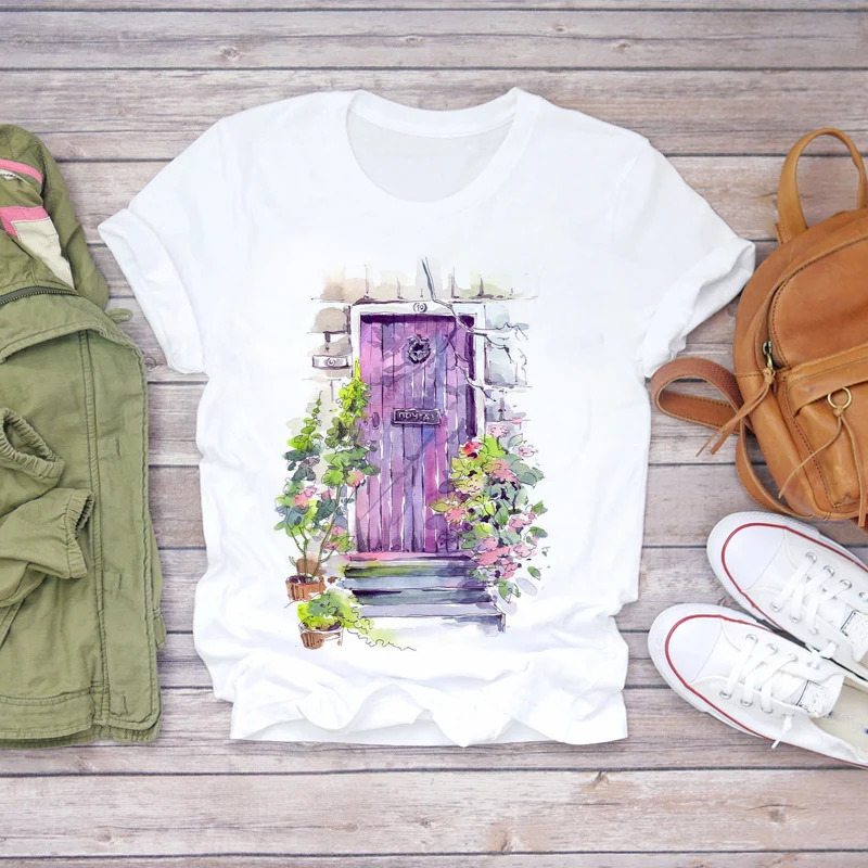 

Rose Flower Print Women's T Shirt Cut Rabbit Printed Short Sleeve Slim Summer Tops Tee Shirt Funny T-Shirt Female Chemise Femme