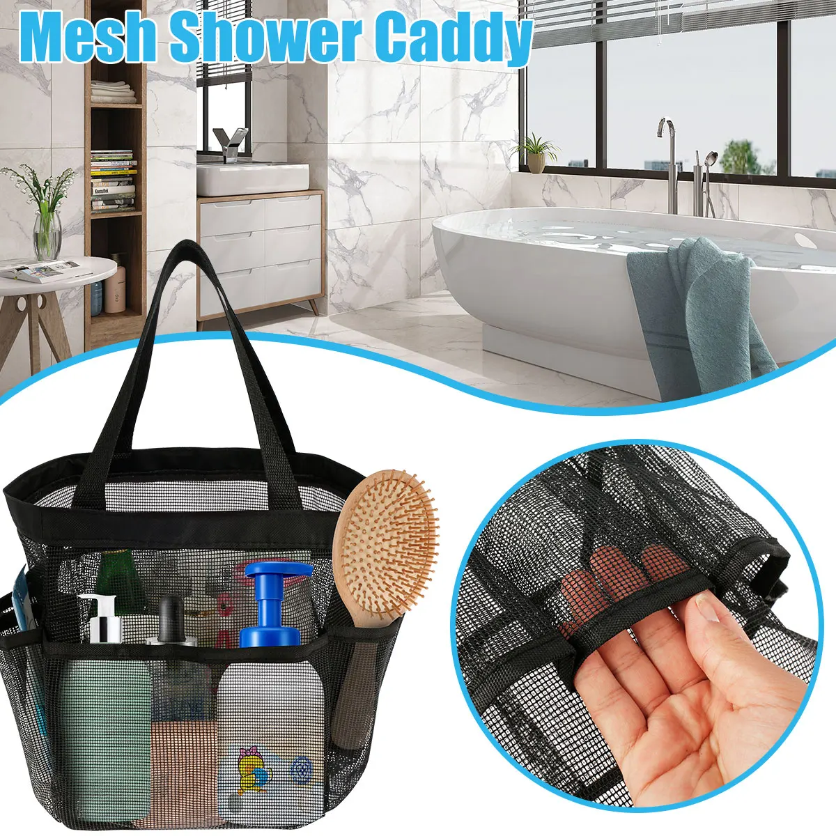 

Mesh Shower Caddy Portable Shower Tote Bag Quick Dry Hanging Shower Organizer with 8 Storage Pockets for College Dorm Bathroom