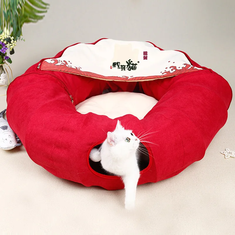 

Cat Toys Collapsible Tunnel Bed Cozy Cave Round Cuddle Snuggery Burrow Pet House Bed Channel for Indoor Rabbits Kittens Dogs