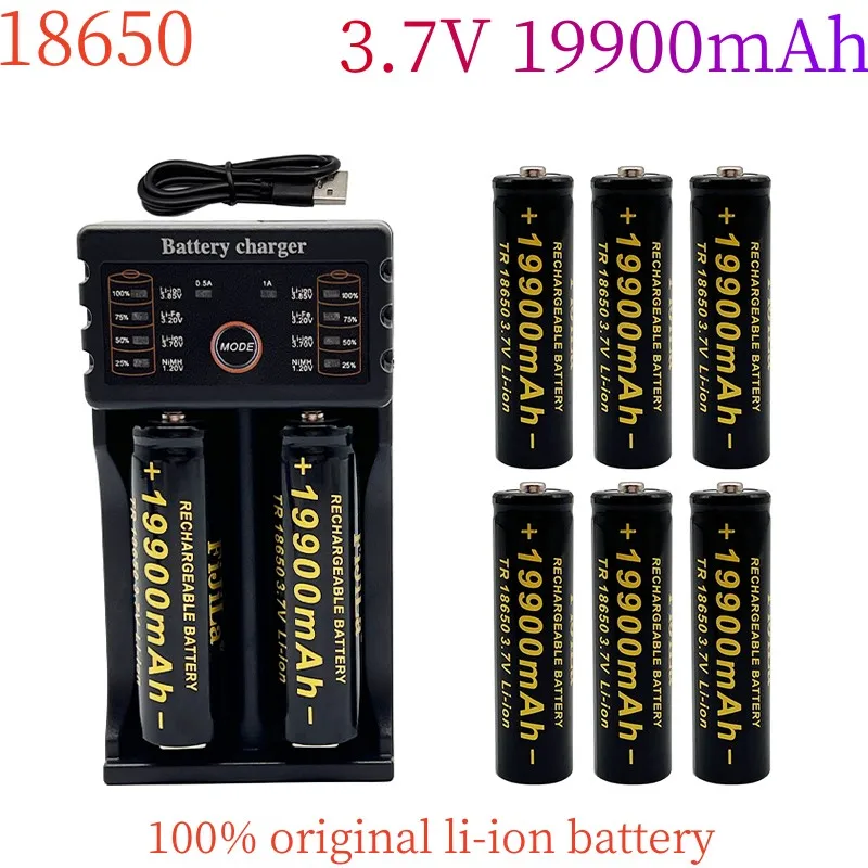 

Free Shipping100% New 18650 Battery 3.7V 19900mAh Rechargeable Lithium Ion Battery with Led Flashlight Battery Charger Toy Batte