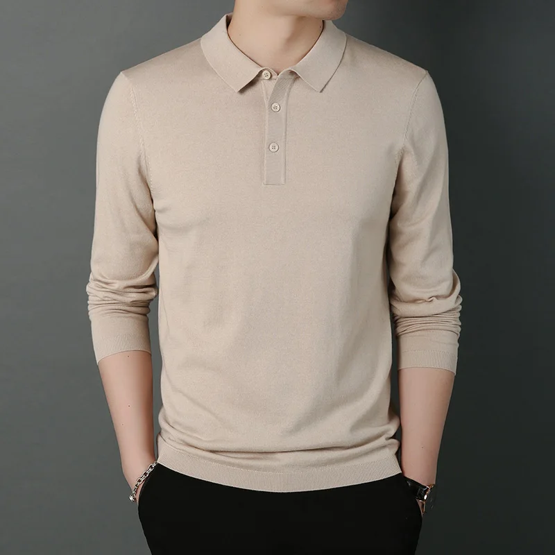 

spring Autumn lapel long-sleeved t shirt men business casual bottoming shirt 2049