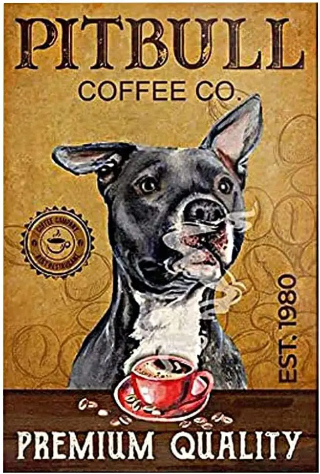 Metl Sgn Ptbull Dog Coffee Vntge Sgns Retro Tn lumnum для Ktchen Home Grden Wll Br Cfe Декор 8x12 nches