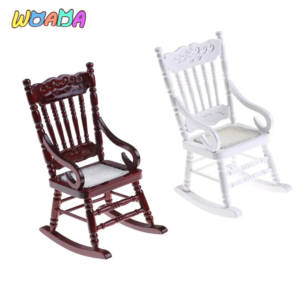 

1pcs 1:12 Scale Dollhouse Miniature Furniture Wooden Rocking Chair Hemp Rope Seat For Dolls House Accessories Decor Toys