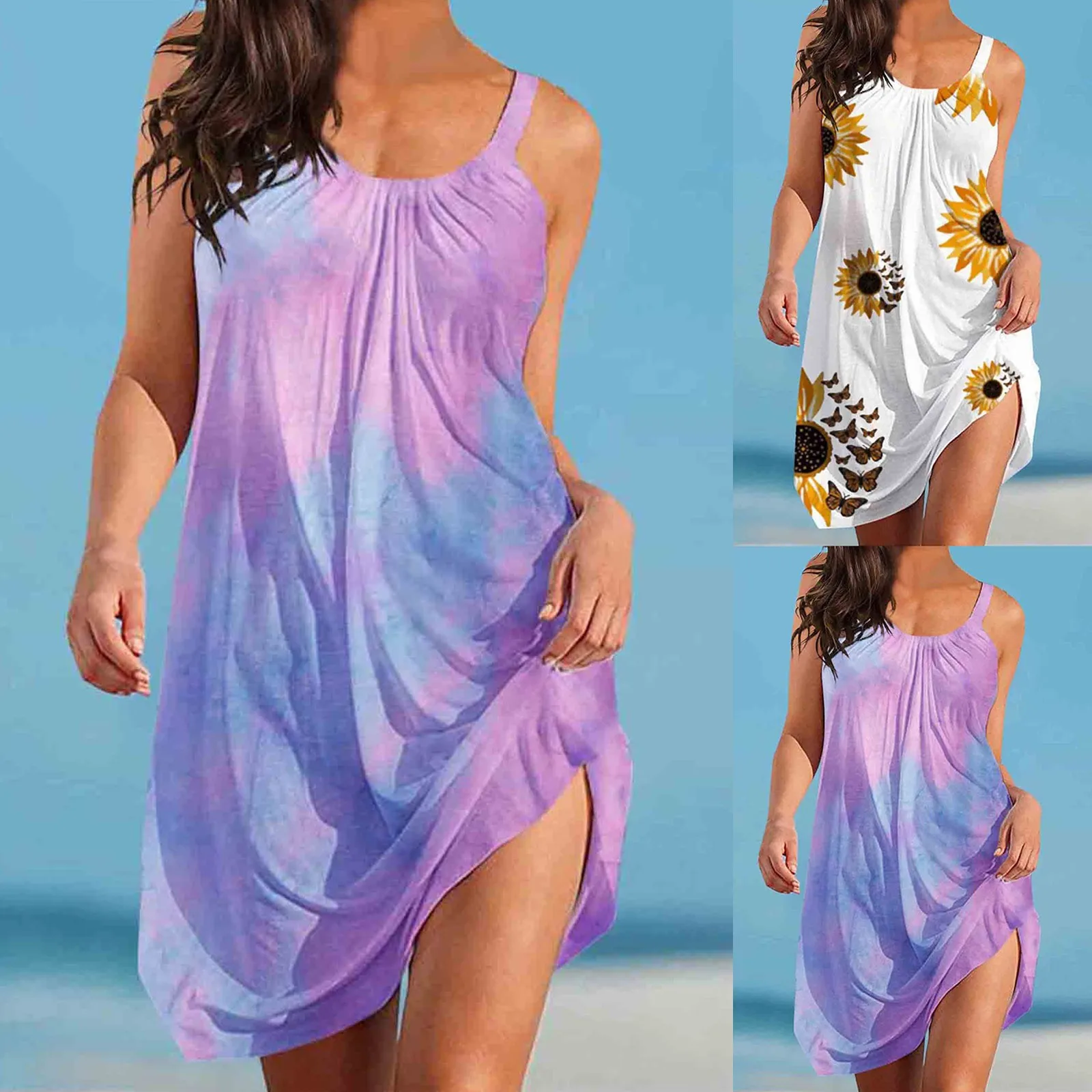 

Летнее женское модное сексуальное платье без рукавов с милым мультяшным принтом на подоле свободное пляжное платье сарафан женский