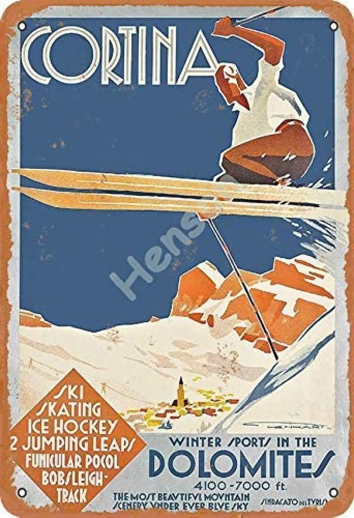 

Cortina Dolomiti Ski Vintage Tin Sign Art Iron Painting Rusty Poster Decoration Aluminum plaque