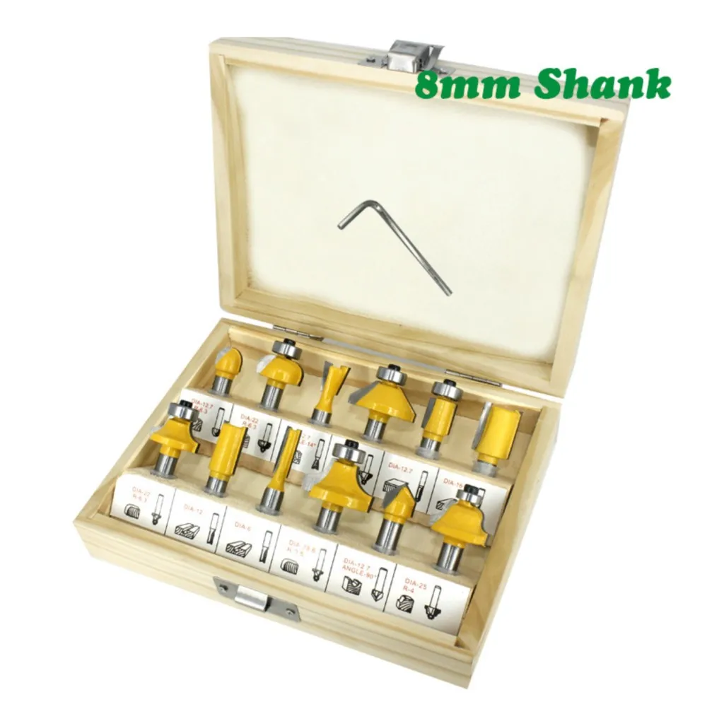 

12pcs 8mm Router Bit Set Trimming Straight Milling Cutter Wood Bits Tungsten Carbide Cutting Woodworking Trimming MC02006