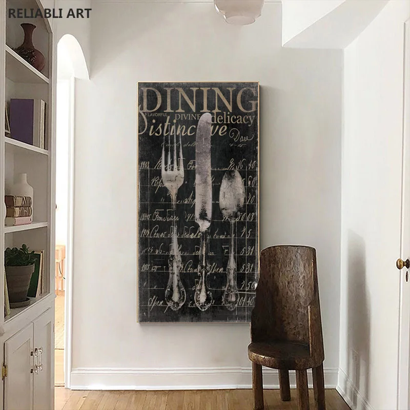 Винтажные постеры с изображением ножей и вилок на холсте настенные картины