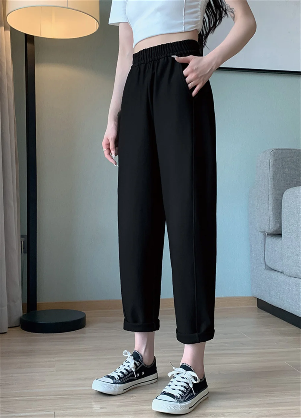 Брюки-Капри с широкими штанинами и карманами укороченные брюки-Капри эластичным