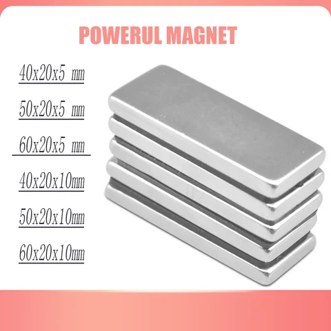 Мощный Неодимовый магнит N35, 60x20x10, лента постоянный магнитный Блок 40x20x5 мм, мощные магнитные магниты 50*20*10 мм, 50*20*5 мм