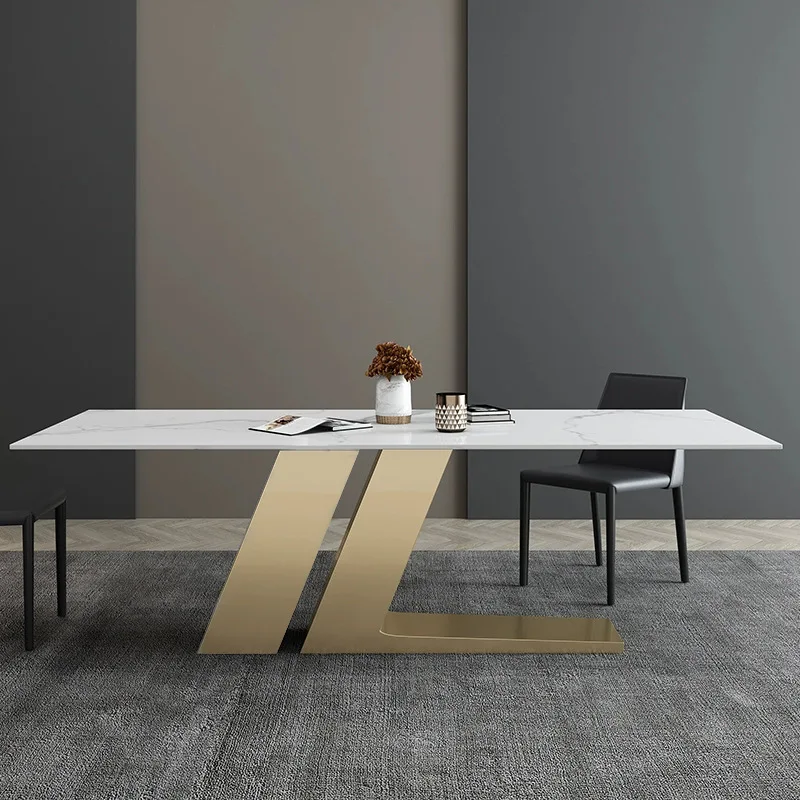 

Современный легкий роскошный Прямоугольный Обеденный стол для ресторана минималистичный обеденный стол из нержавеющей стали и стулья