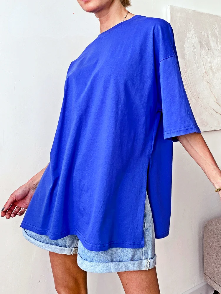

Oversized T-shirtwomen's Green Loose Basic Leisure O-neck Solid Color Suit Soft T-shirt Summer Short Sleeve Blouse Women Tops