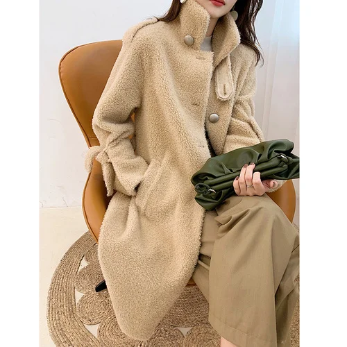 

Fur Women's Real Coat Winter Sheep Shearling 100% Wool Jacket Women Long Overcoat Casaco Feminino Inverno 2023 DYK190909 KJ4948