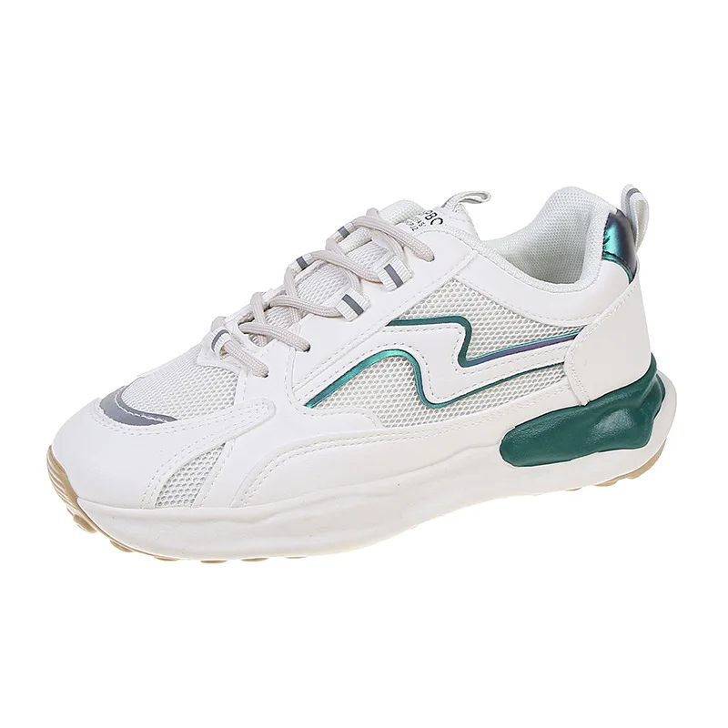 

2022 Casual Sneakers Breathable mesh Women Patchwork Mixed Colors Lace-Up Round Toe Platform Shoes Lady Flats Handmade