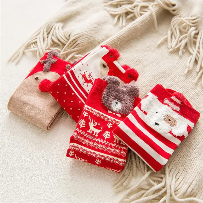 

1 пара цветных хлопковых Красных Носков, рождественские носки с трехмерным мультяшным рисунком, Милые Японские Женские носки для осени и зимы, носки
