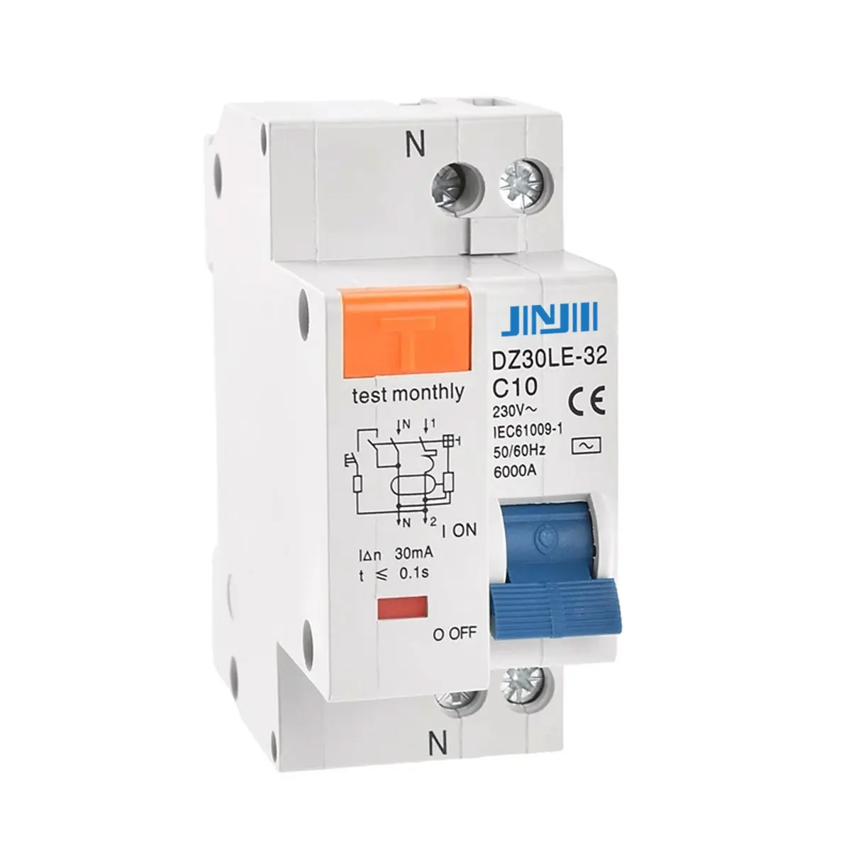 

RCBO DZ30LE 230V 1P+N 10A 16A 20A 25A 32A AC Type 30mA Residual Current Circuit Breaker Earth Leakage