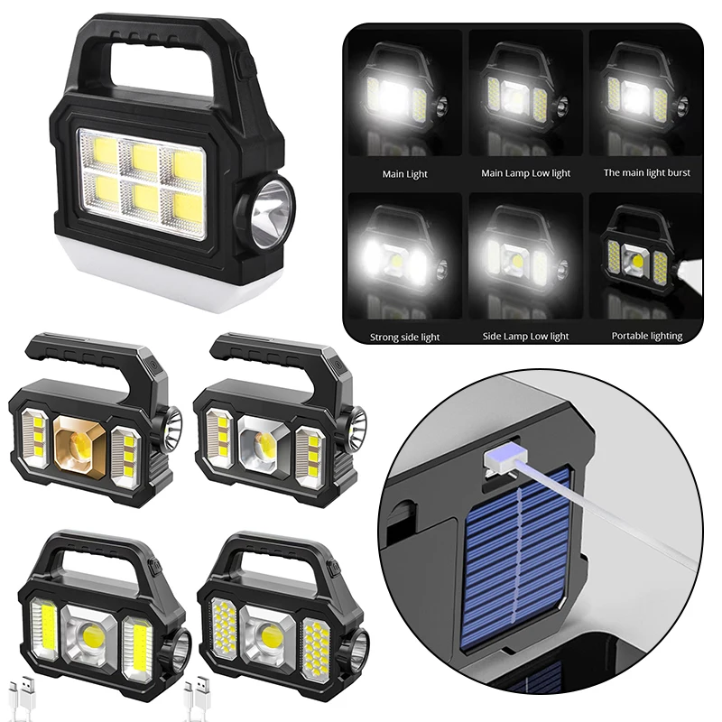 

COB + светодиодный портативный прожектор, фонарик 5 в 1 А, водонепроницаемый солнечный фонарик, 1800 лм, мАч, аварийный внешний аккумулятор для кемпинга, пешего туризма