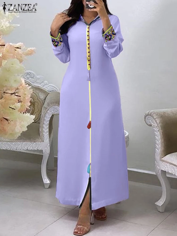 

Oversized 2022 Spring Hooded Loose Kaftan Women Retro Long Sleeve Vestidos ZANZEA Chic Elegant Maxi Dress Casual Holiday Dresses