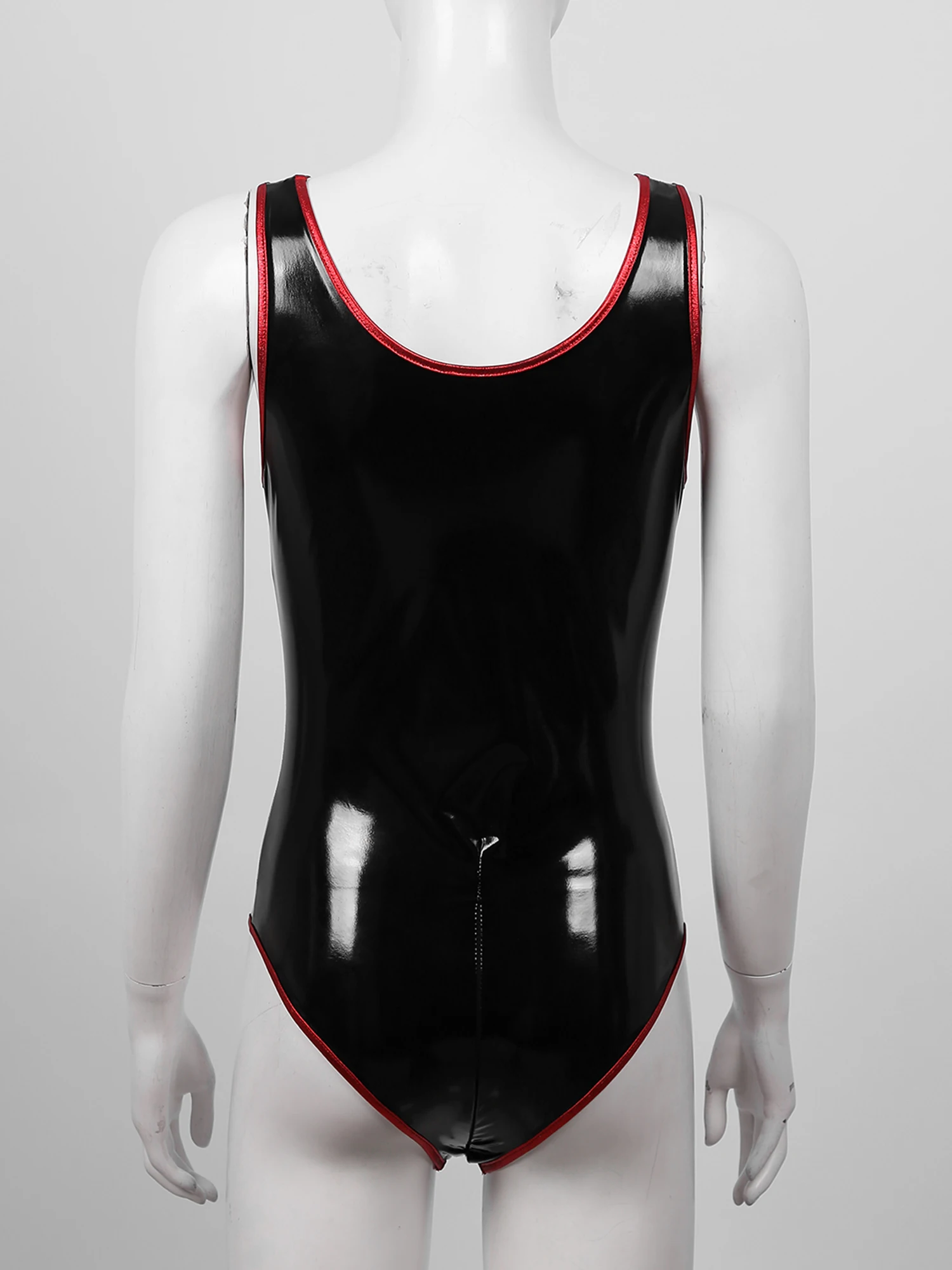 Женское нижнее белье боди на молнии с открытой чашкой глянцевое из лакированной