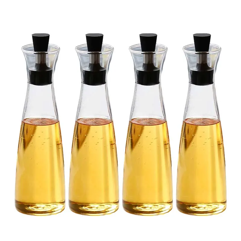 

4 Olive Oil Dispensers, Glass Kitchen Bottles, Cruet & Vinegar, Liquid Spice Container, 500ML Glass Kitchen Carafe