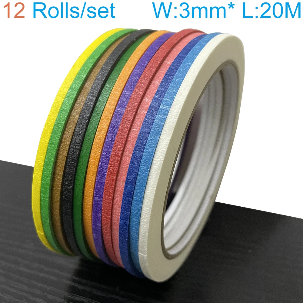 Купи 12 Pcs/set Rainbow Solid Color Masking Washi Sticky Paper Tape Adhesive Printing DIY Scrapbooking Deco 3mm Wide 20M Length за 299 рублей в магазине AliExpress