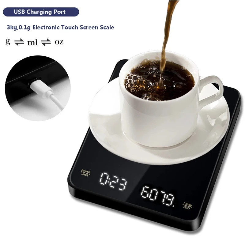 

Новинка 2022, умные кухонные весы для кофе с таймером, 0,1 г, высокоточные светодиодные электронные цифровые весы для эспрессо с USB-зарядкой