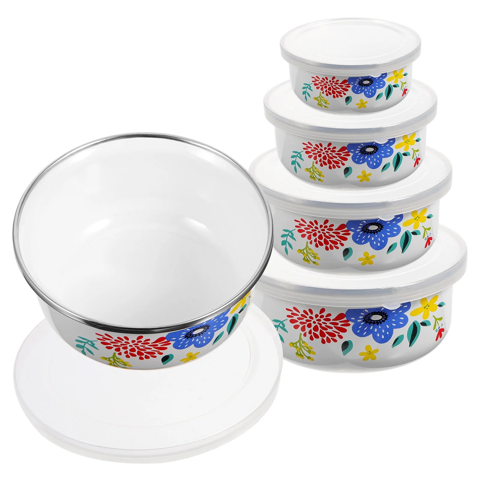

5Pcs Enamelware Salad Bowls Instant Noodle Bowls Stackable Fresh Keeping Bowls Serving Bowls