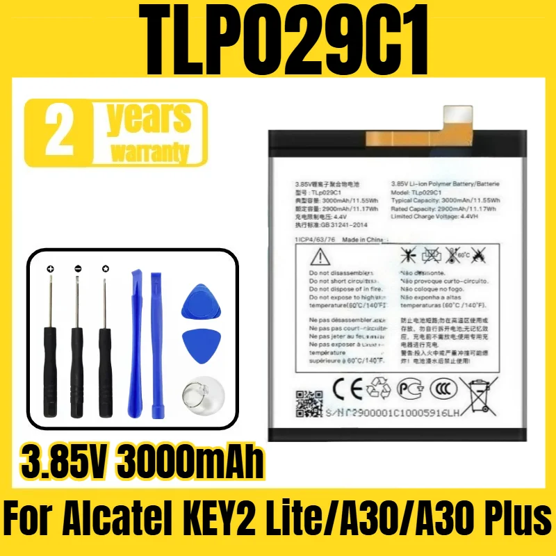 Фото Подходит для аккумулятора Alcatel KEY2 Lite/A30/A30 Plus/5099/5026A, аккумулятор для мобильного телефона TLP029C1, бесплатный инструмент, 3,85 В, 3000 мАч. №1