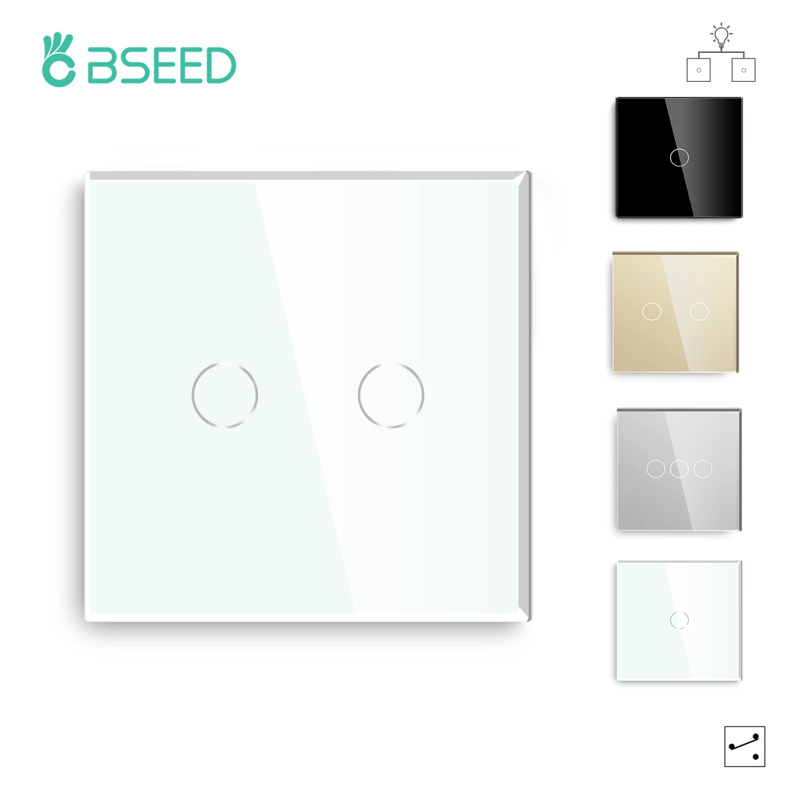 

BSEED EU Standard Wall Touch Switch 1/2/3Gang 2Way Glass Panel LED Light Switches Dark Backlight Intermediate Stair Switch