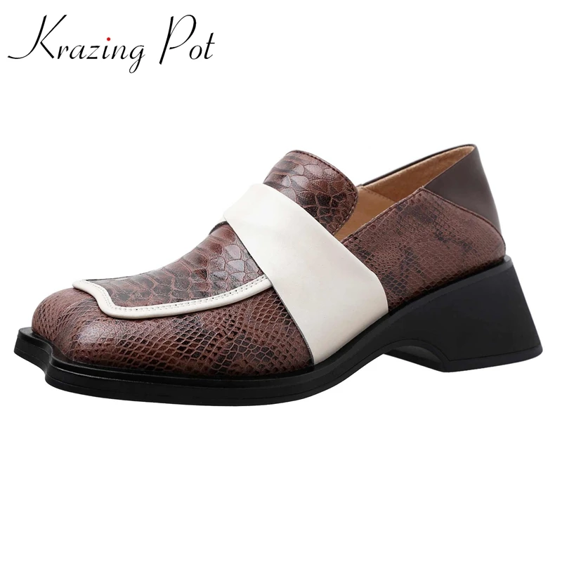 

Krazing Pot Plus Size Genuine Leather Strange Toe High Heel Brand Shoes Mixed Colors Deep Mouth Breathable Cozy Women Pumps L65