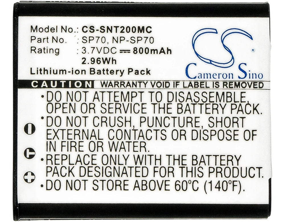 Cameron Sino 800mA Battery for Sony  MHS-TS20,MHS-TS20/K,MHS-TS20/L,MHS-TS20/S  4-261-368-01,NP-SP70,SP70,SP70A,SP70B