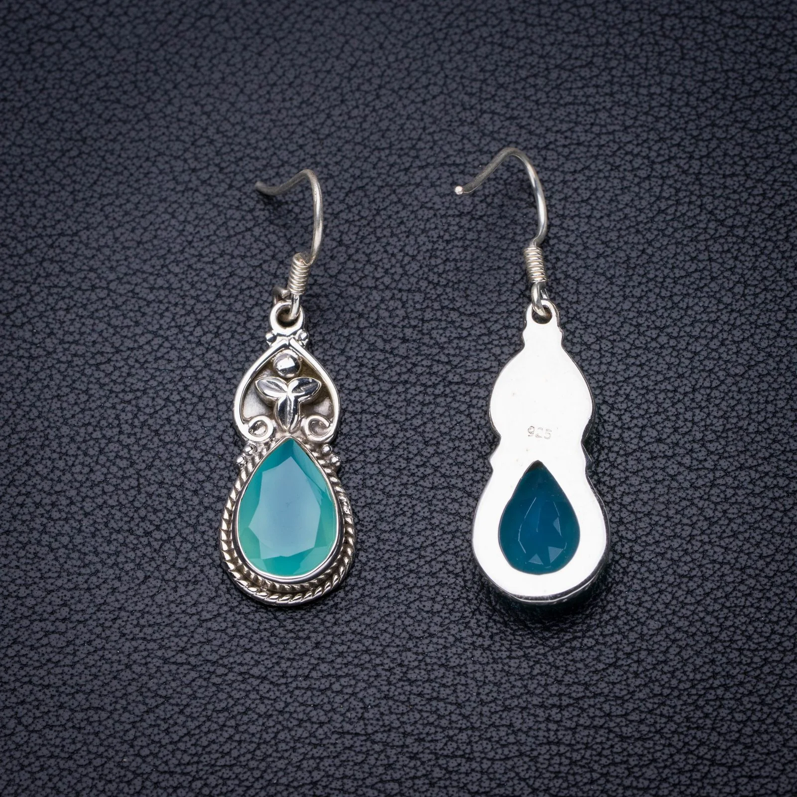 

StarGems Natural Chalcedony Heart Leaf Handmade 925 Sterling Silver Earrings 1.5" E6715