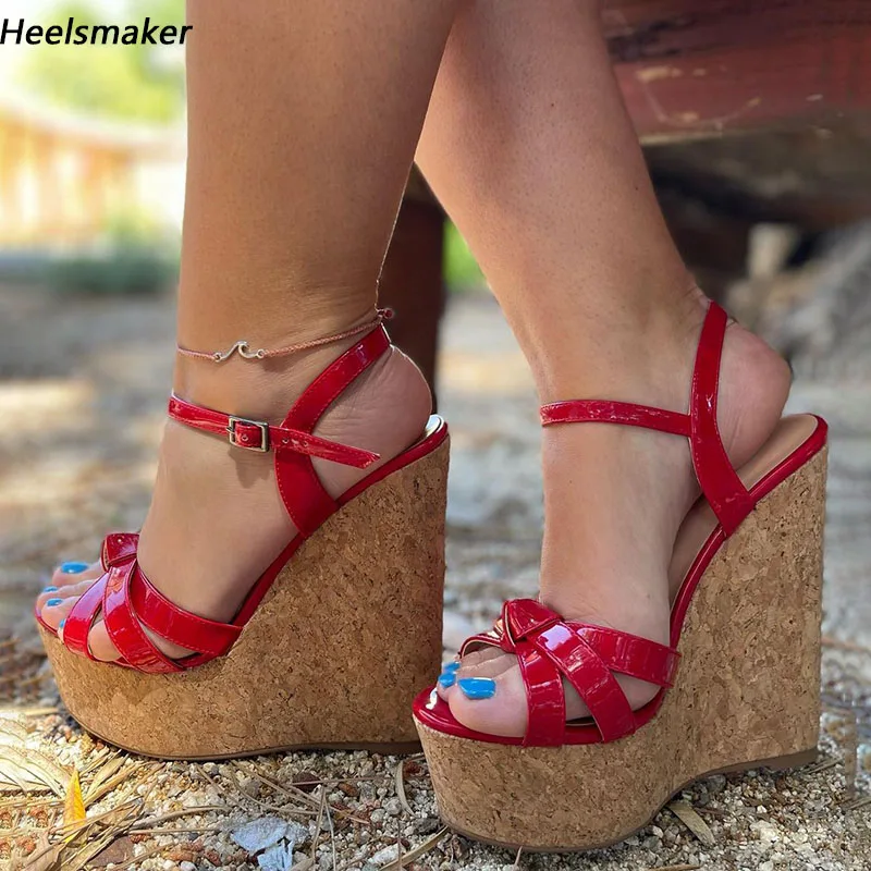 

Женские босоножки на платформе Heelsmaker, блестящие лакированные туфли на танкетке с открытым носком, Великолепные туфли для косплея фиолетово...