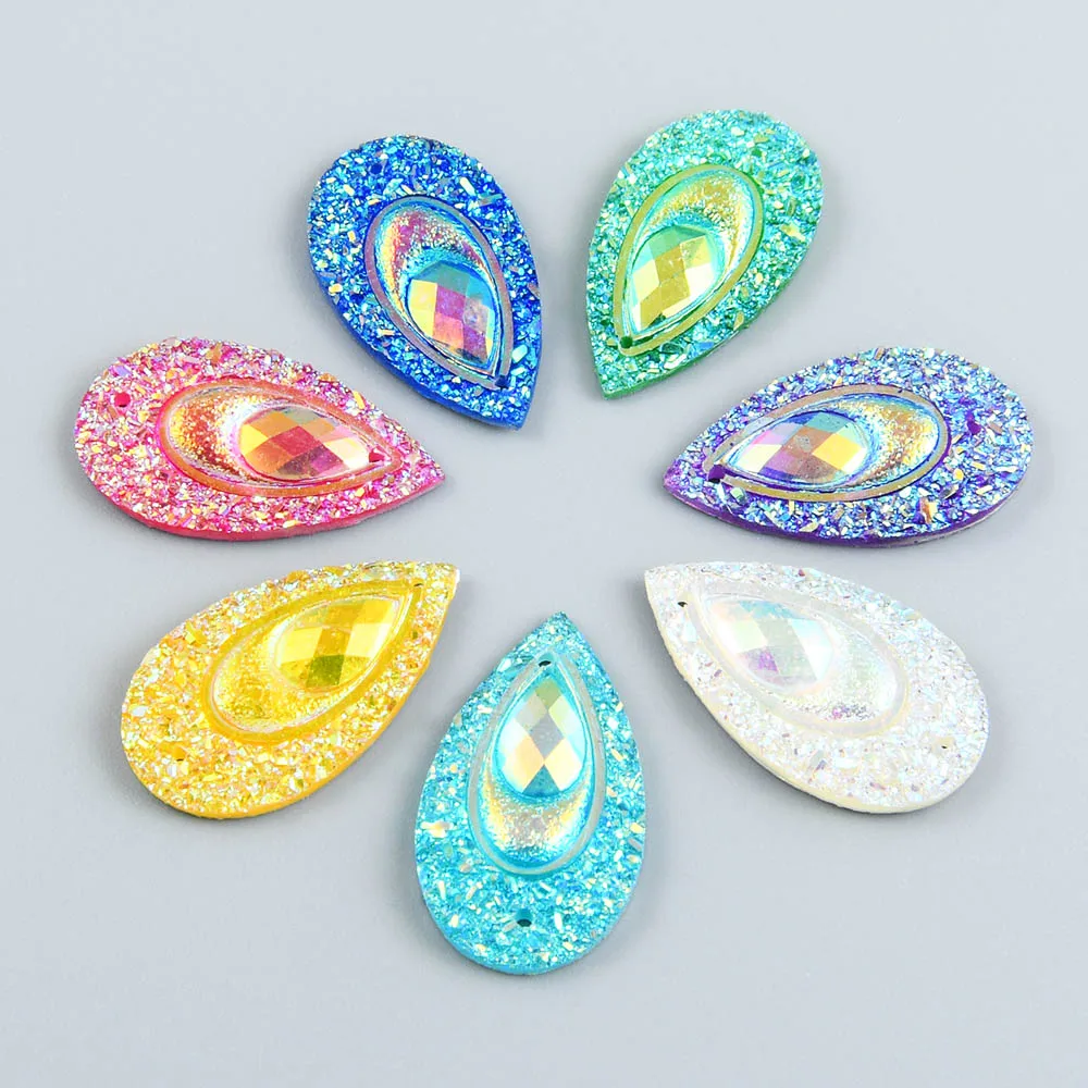 

20pcs 16*28mm Shiny AB Flatback Teardrop Peacock Eye Resin Rhinestones Ornaments Sew on Wedding/Home Decoration DIY Applique