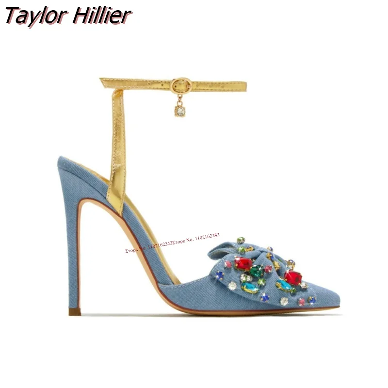 Новые туфли-лодочки с бантом и драгоценным камнем заостренный носок пряжка на