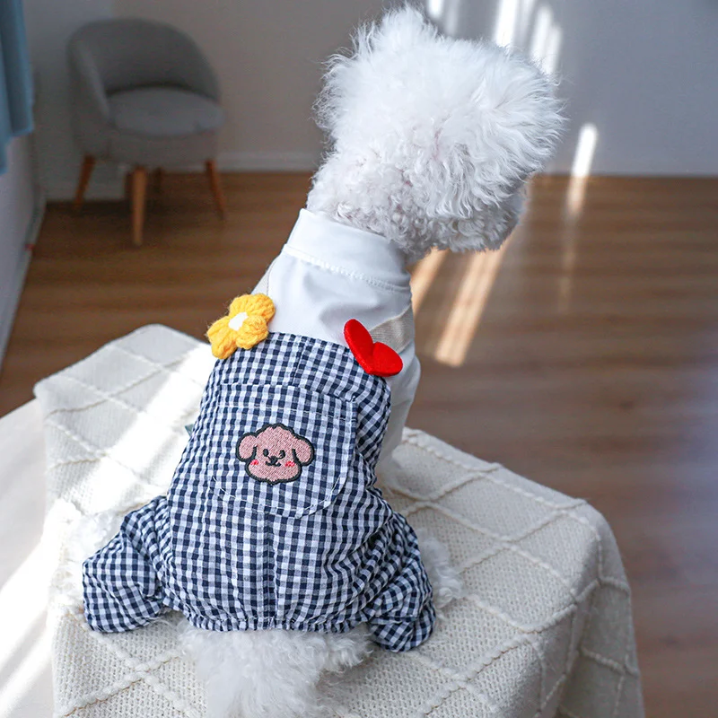 

Pet Dog Pullover Clothes Spring and Summer New Boxer Shorts Flower Love Cat Plaid Suspenders for Small and Medium-sized Dogs
