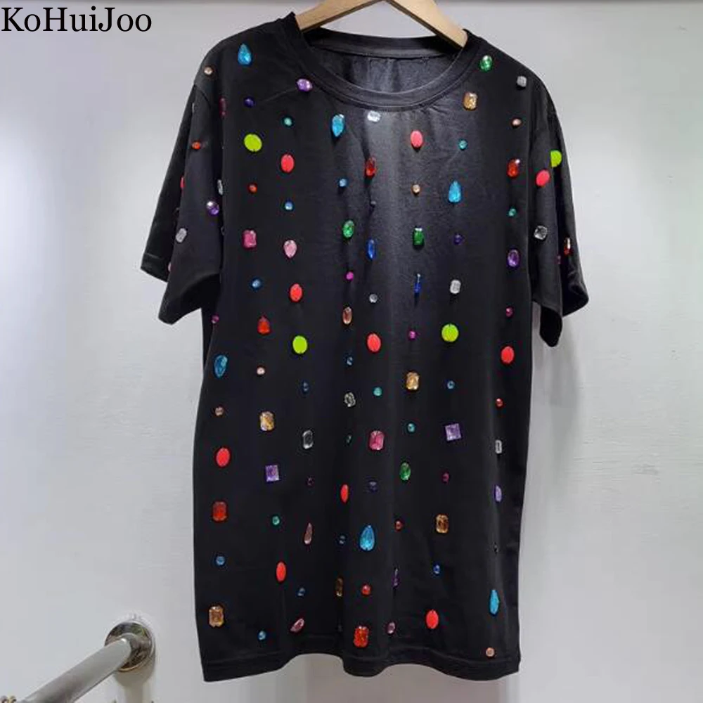 

Женская футболка с коротким рукавом, прямое длинное платье-футболка большого размера с бриллиантами