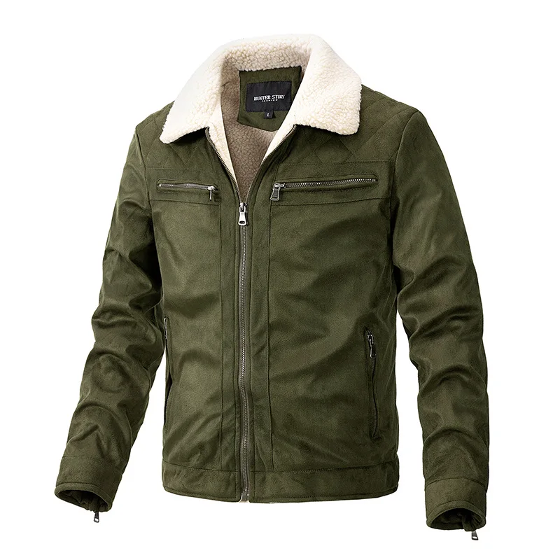 

Mens Suede Jacket Coat 2023 New Sherpa Fleece Lined Warm Casual Coat Fall Winter Outdoor Windproof Zipper Pocket Jacket chaqueta