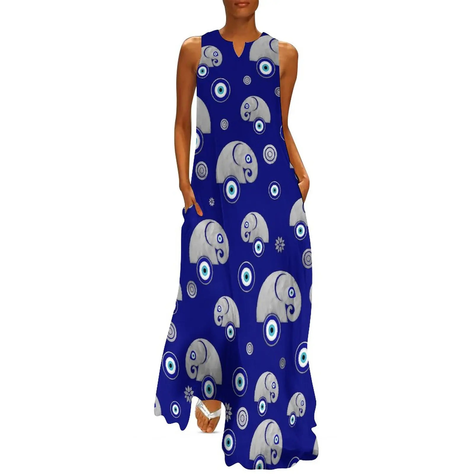 

Платье-макси с принтом «слон» и «сглаза»