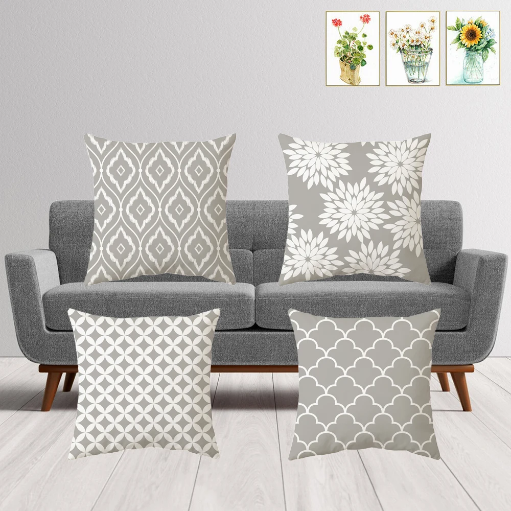 

Серый геометрический чехол для подушки, Современное украшение для дома, мягкий и удобный короткий плюшевый чехол для подушки