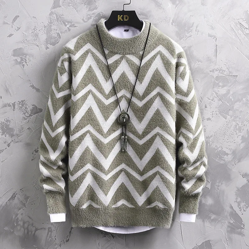 Autumn And Winter New Men's Casual Jumper Korean Version Of The Fashion Round Neck Collar Collision Colour Knitted Sweater