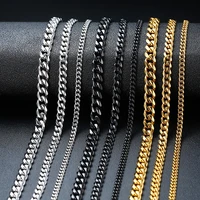 basic punk stainless steel necklace for men women curb cuban link chain chokers vintage black gold tone solid metal