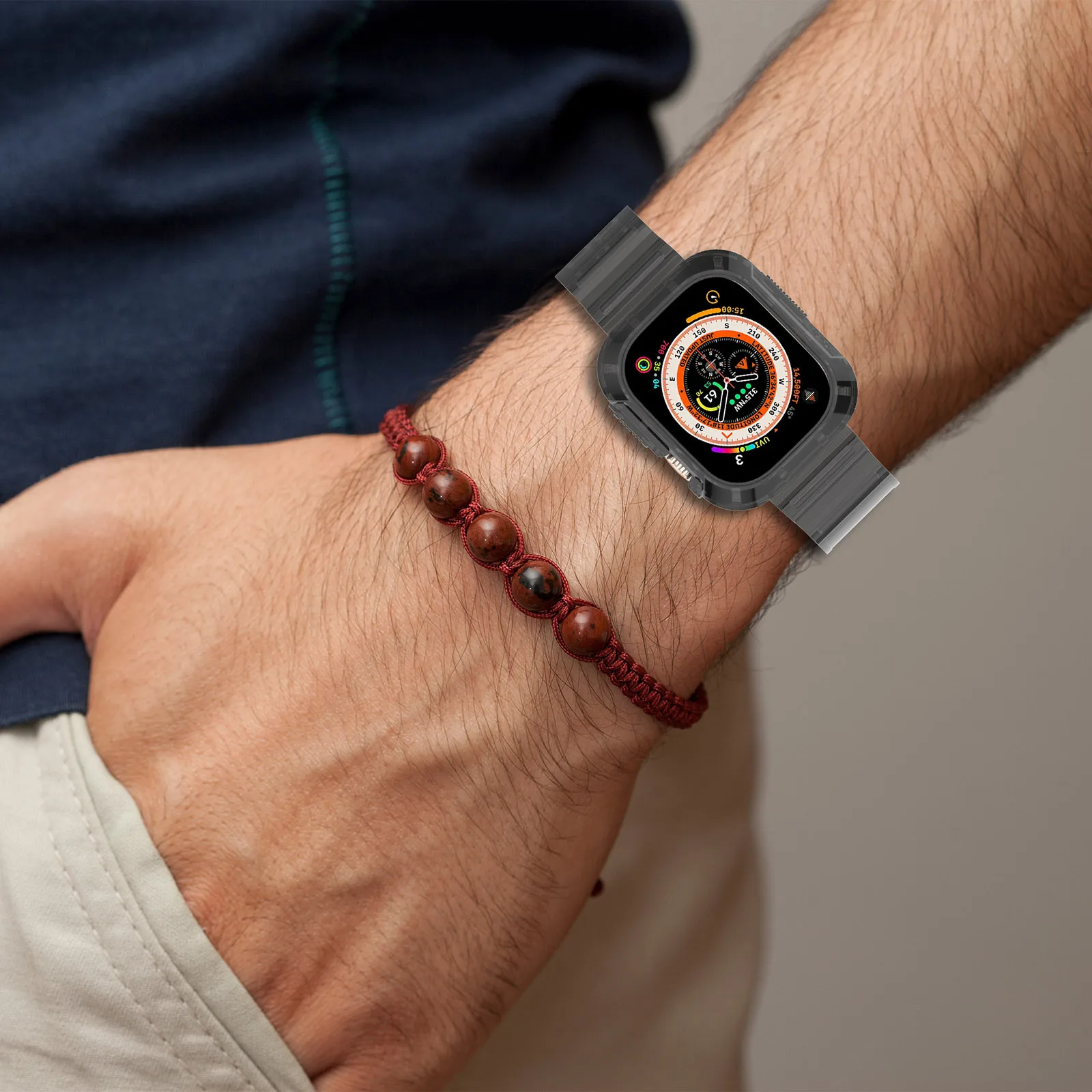 Clear Strap + Case for Apple Watch Band 49mm 45mm 44mm 41mm 40mm Sport Transparent iwatch Series 8 7 6 SE 5 4 TPU Ultra Bracelet